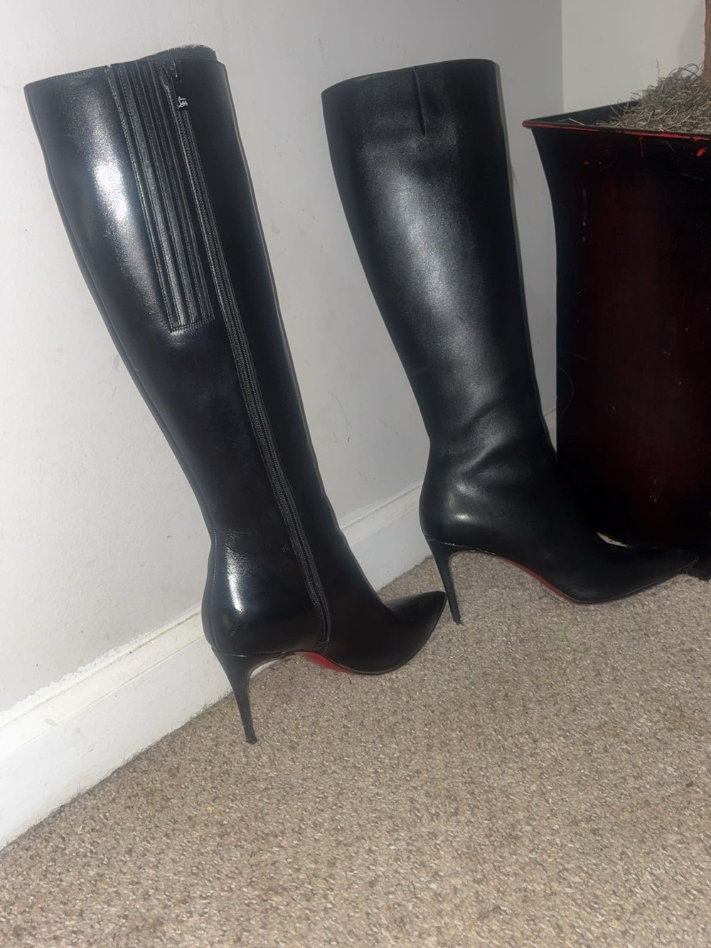 Christian Louboutin Black Leather Knee-High Stiletto Boots